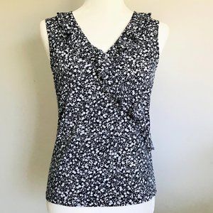 Chaps Classic Black White Sleeveless Ruffle Top